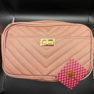ALFA BAGS Classic Collection USA Quilted Crossbody Bag Blush Pink Gold Lock